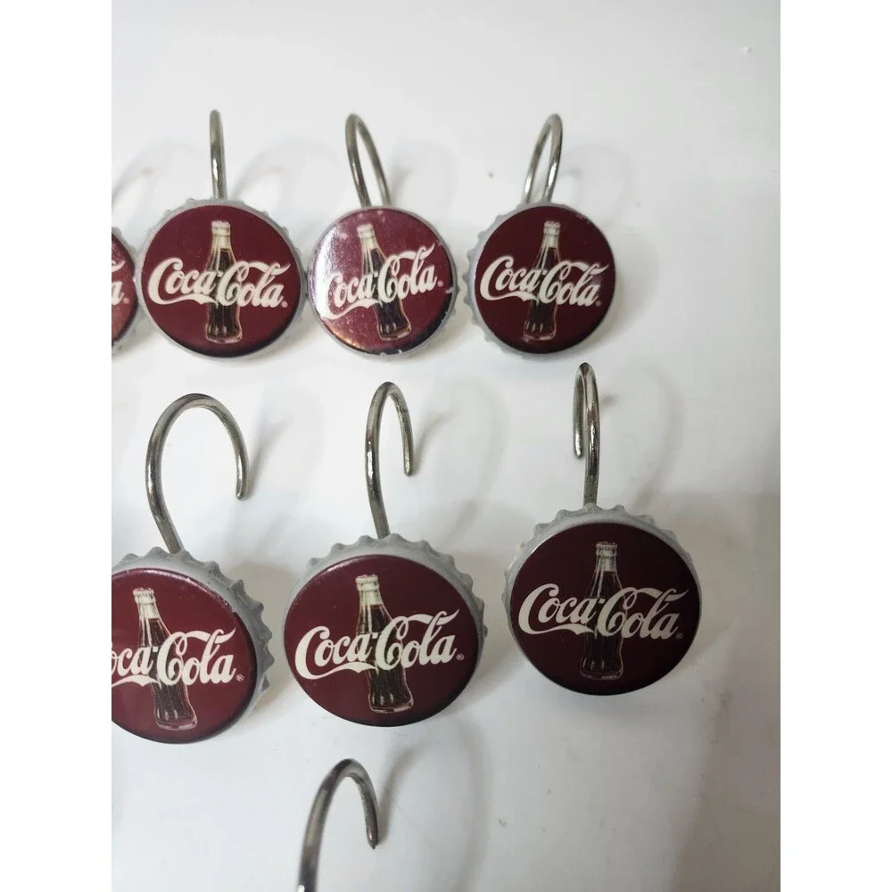 Set of 12 Vintage Coca Cola Bottle Cap Metal Shower Curtain Hooks